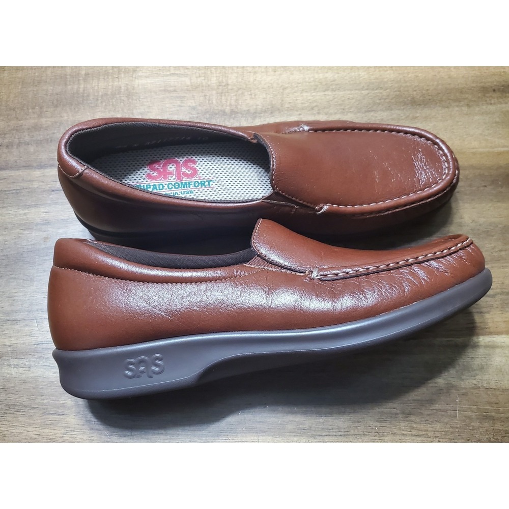 SAS Shoes Womens 8.5 N Twin Slip On Walking Brown Leather Loafers Comfort NEW